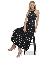 Dkny Petite Polka-Dot Crisscross Halter Midi Dress