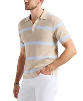 Men's Winder Short Sleeve Textured Striped Polo Sweater