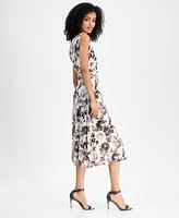 Connected Women's Floral Ruched-Waist Midi Dress