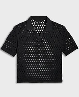 Mode of One Men's Johnny-Collar Open-Stitch Short-Sleeve Sweater, Exclusively at Macy's