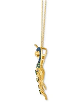 Le Vian Sapphire (5/8 ct. t.w.), Tsavorite (3/8 ct. t.w.) & Black Diamond Accent Peacock 20" Pendant Necklace in 14k Gold