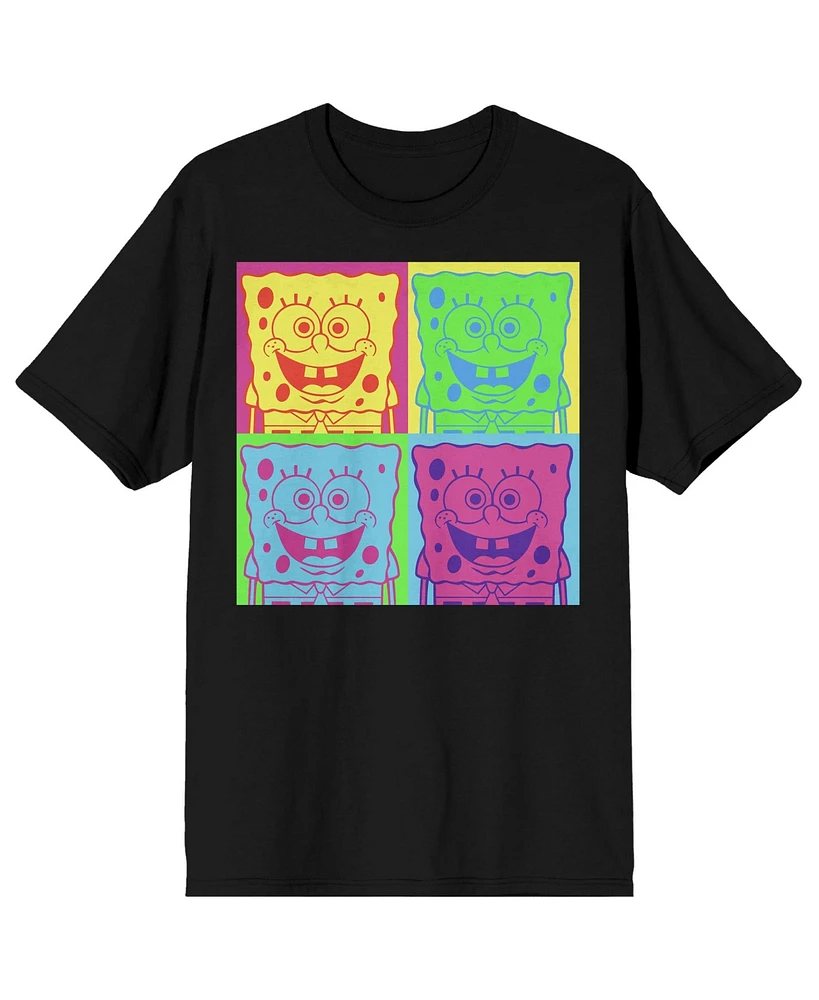 Spongebob Squarepants Neon Squares Crew Neck Short Sleeve Men's Black T-shirt-3XL