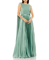 Women's Sleeveless High Neck Cape Back Heat Pleated Gown