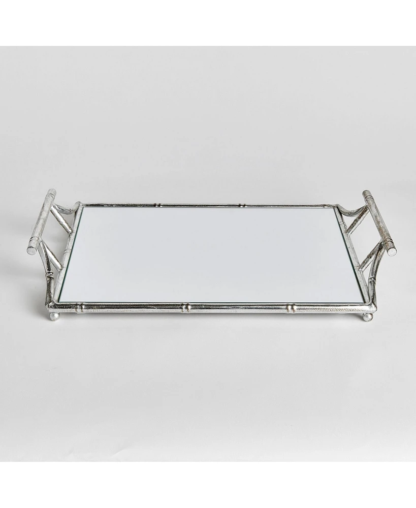 15.36" x 22.45" Daphne Mirrored Premium Silver Decorative Table Tabletop Tray w/ Raised Handles