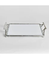 15.36" x 22.45" Daphne Mirrored Premium Silver Decorative Table Tabletop Tray w/ Raised Handles