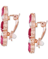 Guess Rose Gold-Tone Crystal & Imitation Pearl Cluster Clip-On Drop Earrings