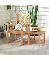 Patio Teak Wood Side Table with Slatted Tabletop for Yard