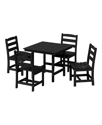 5-Piece Hdpe Outdoor Square Patio Dining Table Set with Armless Side Chairs