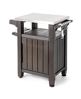 Keter Unity 40 Gal Patio Storage Grilling Bar Cart w/ Stainless Steel Top, Brown