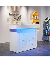 Tribesigns Reception Desk with Light, 55-Inch Front Desk with Cable Grommets, Modern Retail Counter Table for Salon, Lobby, Shop, Office Reception Roo