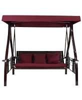 3-Person Patio Swing with Side Tables - Adjustable Tilt Canopy - 600 lb Capacity - Steel and Polyester - Merlot