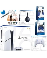 Sony Playstation 5 Slim Disc Bundle with Black Pulse Headset, Extra Chroma Pearl Controller, Pro Gamer Kit, Trigger Kit and MightySkins Decal Voucher