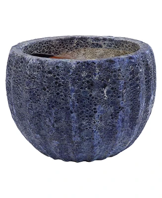 13.5" Fluted Lava Finish Ceramic Plant Pot - Features 1 Drainage Hole - 1.94 Gal Soil Capacity - Dark Blue