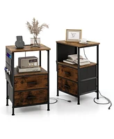 Industrial Bedside Table with Usb Ports and Ac Outlets for Bedroom Living Room-Set of 2