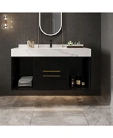 Modern 39.4" Floating Bathroom Vanity with Ceramic Sink and Storage