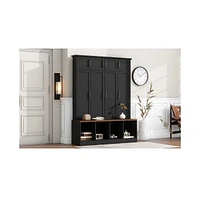 Versatile Hall Tree with Hooks, Storage Bench, and Cabinet