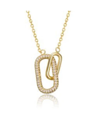 Sterling Silver with Clear Cubic Zirconia Interlocking Links Necklace White Gold Plated or 14K