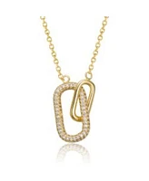 Sterling Silver with Clear Cubic Zirconia Interlocking Links Necklace White Gold Plated or 14K