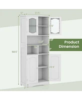 58.5" Tall Bathroom Storage Cabinet Freestanding Linen Cabinet with Shelves