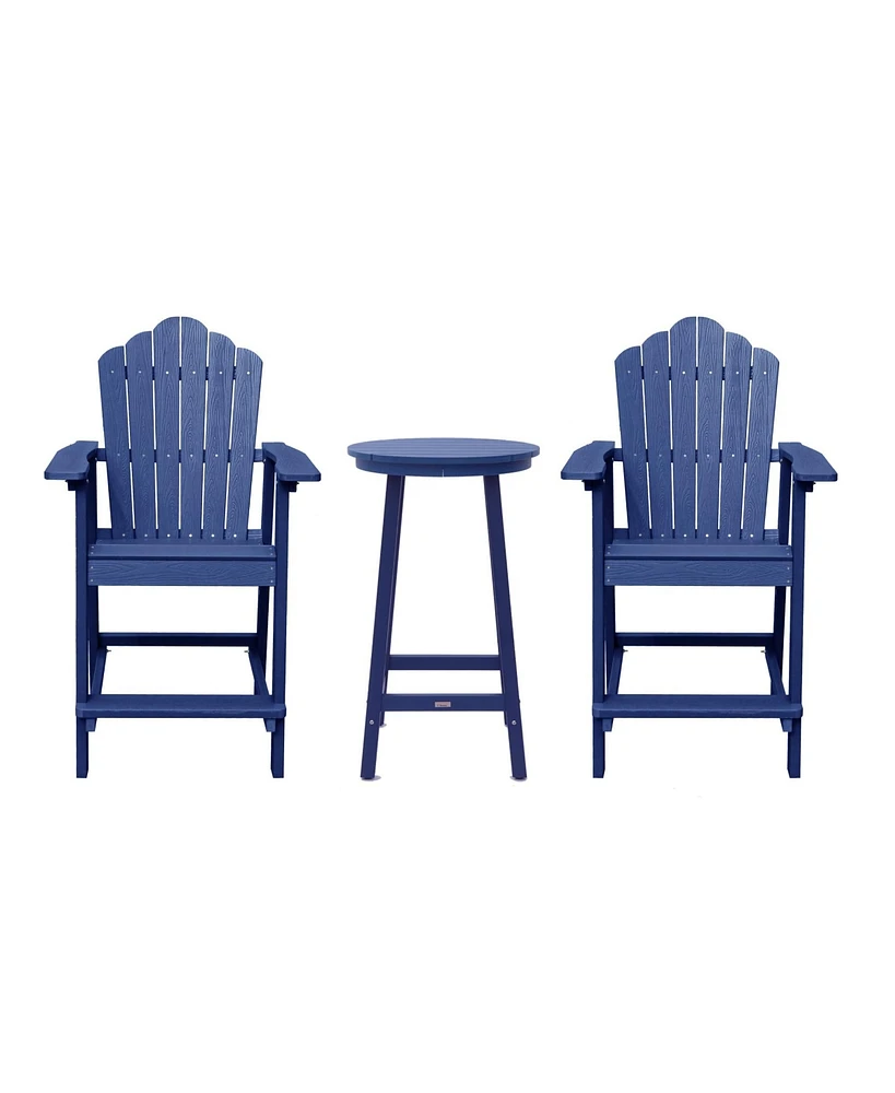 Tall Adirondack Chair with Bar Table Patio Chairs Outdoor Barstool Furniture Set Balcony for Lawn Backyard Garden, Blue