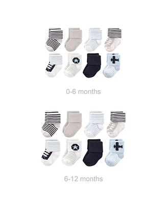 Luvable Friends Baby Boys Grow with Me Cotton Terry Socks, Blue Airplane, 0-6 and 6-12 Months