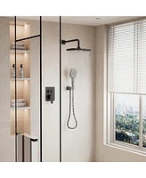 2-Function Shower System, Wall Mounted 10" Rain Head, High-Pressure Luxury Faucet Set with Temperature Display, Pressure Balancing Valve