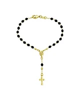 Bling Jewelry Christian Rosary-Bead Bracelet Black Beads Virgin Mary Crucifix 18K Gold 7-7.5 Inch