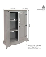 43-Inch H 2-Door, 2-Shelf Solid Pine Kitchen Pantry Cabinet - Zinc Alloy Hinges and Door Pulls - Gray