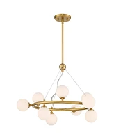 Brianna 23" Modern Chandelier Ceiling Light Fixture Dining Room Over Table Kitchen Island Foyer Ring Hanging Round 9-Light Gold Finish White Glass Hal
