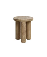 LuxenHome Oak Finish Manufactured Wood Round Side Table with 3 Pillar Legs