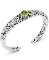 Devata Peridot & Bali Filigree Cuff Bracelet in Sterling Silver and 18K Gold Accents