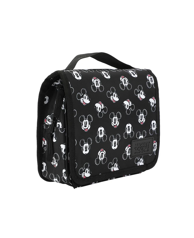 Disney Mickey Mouse Heads 6.5" Black Folding Hanging Toiletry Travel Bag