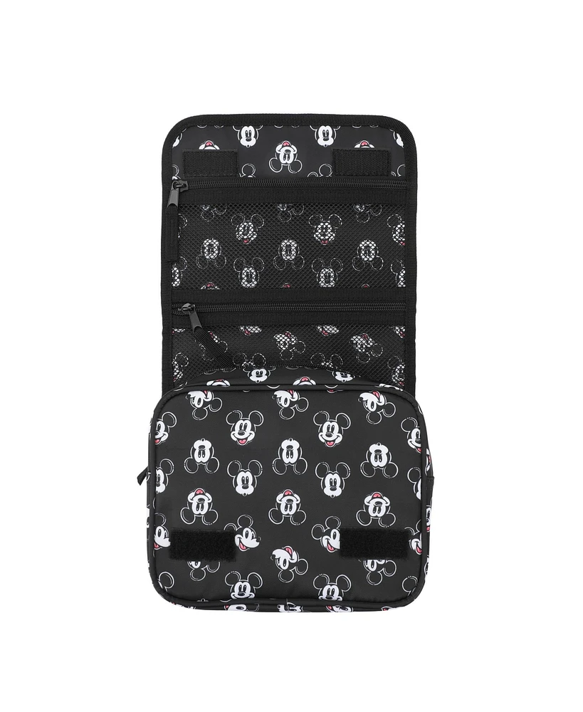 Disney Mickey Mouse Heads 6.5" Black Folding Hanging Toiletry Travel Bag