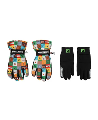 Minecraft Boys Icons All-Over Print Youth Ski Gloves with Sure Grip Liners