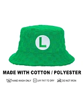 Super Mario Men's Bros Luigi Logo Green Checkered Bucket Hat