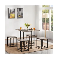 Yaheetech Industrial 5-Piece Dining Room Set with 1 Square Table, 4 Backless Stools