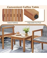 Gymax Pieces Outdoor Furniture Set Acacia Wood Frame Sofa Set w/ Rattan Seat