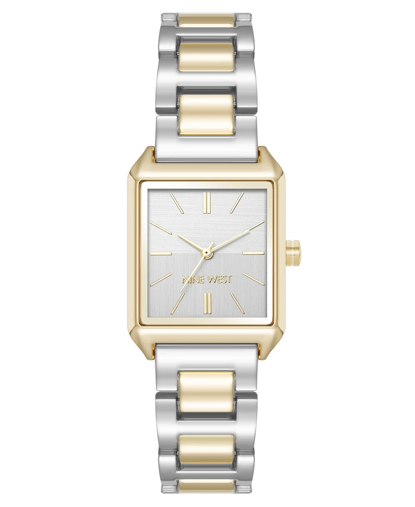 Nine West Women's Quartz Rectangular Two-Tone Metal Alloy Bracelet Watch, 24mm