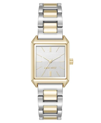 Nine West Women's Quartz Rectangular Two-Tone Metal Alloy Bracelet Watch, 24mm