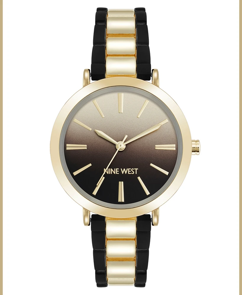 Nine West Women's Quartz Silicone and Gold-Tone Metal Alloy Watch