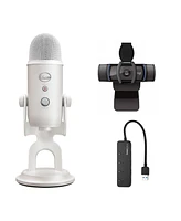 Blue Microphone Yeti Usb Microphone (White Mist) with Webcam and 4-Port Usb Hub