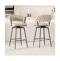 Set of 2 Swivel Bar Stools, 360 Adjustable Counter Height Chairs with Modern Metal Frame-The Pop Home