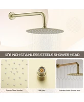 10-Inch Rainfall Shower System with Body Jets, Handheld & Side Spray, Adjustable Lift Rod All-Brass High-Pressure Faucet Set, Brush