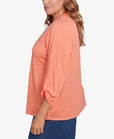 Ruby Rd. Plus Soft Relaxed Textured V-Neck Trim Top