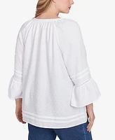 Ruby Rd. Plus Clip Dot Button Front Flared Sleeve Top
