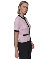 Karl Lagerfeld Paris Petite Short-Sleeve Two-Pocket Cardigan Sweater