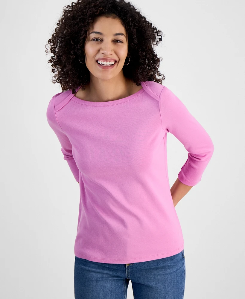 Style & Co Women's Pima Cotton 3/4-Sleeve Boat-Neck Top, Created for Macy's