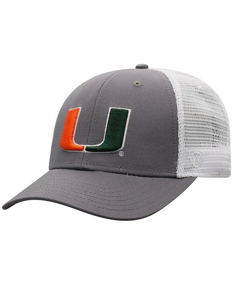 Top of the World Men's Gray/White Miami Hurricanes Victory Baseline Trucker Adjustable Hat