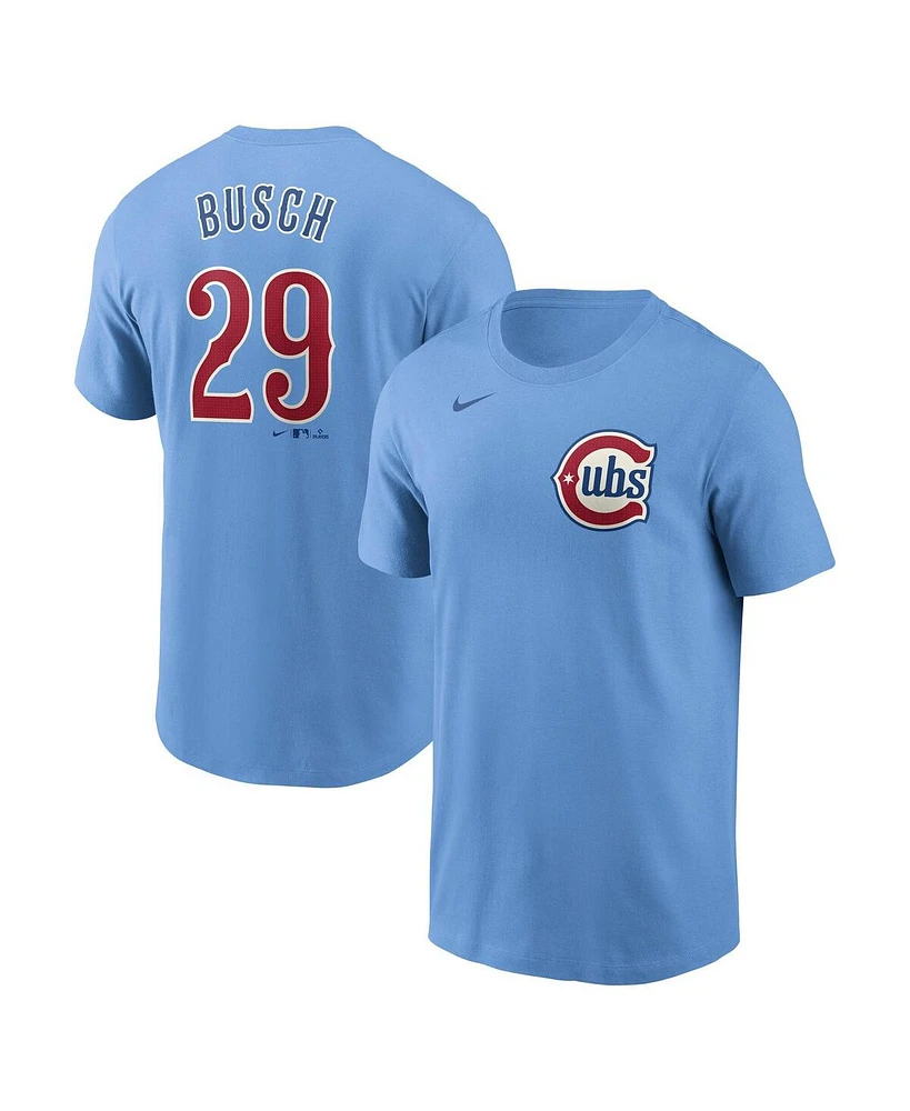 Nike Men's Michael Busch Baby Blue Chicago Cubs Fuse Name Number T-Shirt