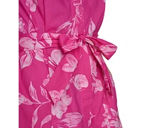 Calvin Klein Women's Cotton Floral Belted Tie-Cuff Dress
